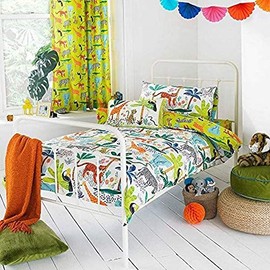 Riva Paoletti Kids Jungletastic Toddler Duvet Cover Set - Multicolour White - Reversible Jungle Animal Design - 1 X Pillowcase Included - Polycotton - Machine Washable - 120 X 150Cm (47" X 59" Inches)