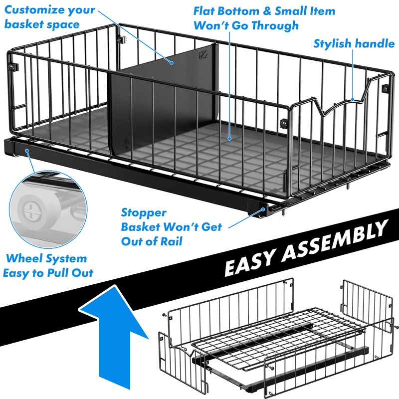 Simple Houseware Pull-Out Cabinet Sliding Basket Organizer, 17.2" D x