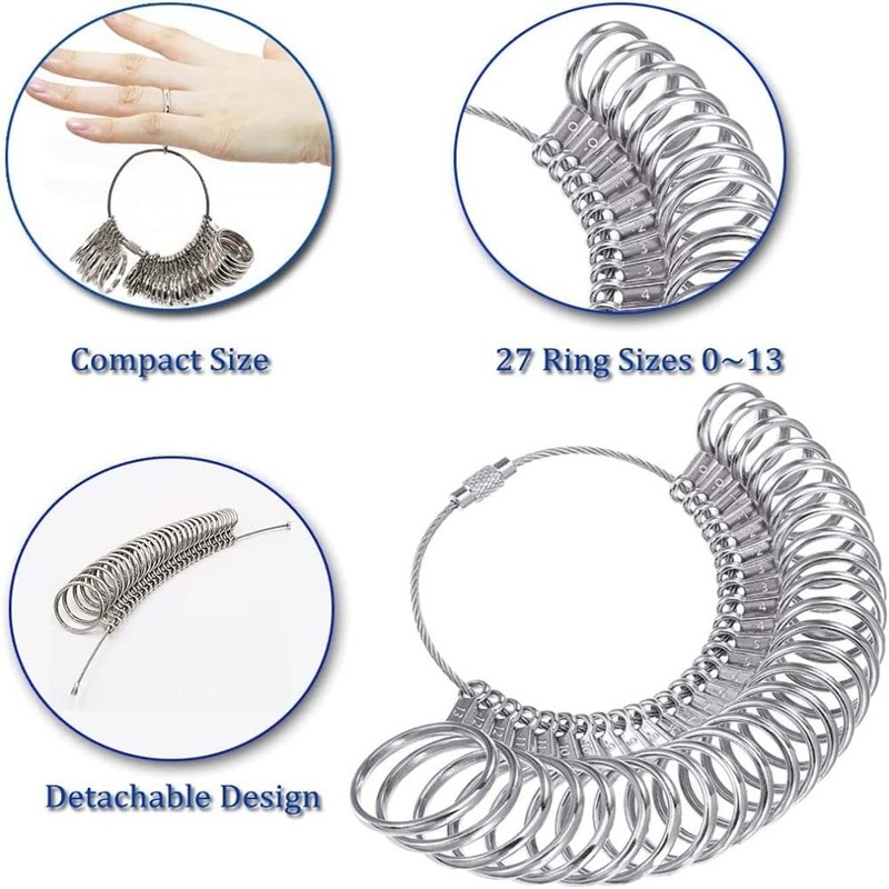 Ring Sizer Measuring Tool Set, Plastic Ring Mandrel & Metal