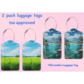 2P Mountain Landscape Scenery Meadow Lake Sky Luggage Tags Privacy Cover ID Label with Stainless Steel Loop and Address Card for Travel Bag Suitcase Funny Cute Man Women Kids