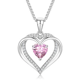 Praelinos Love Heart Necklace for Women 18K White Gold Plated Birthstone Pendant Necklaces Silver Tone 5A CZ Jewelry Christmas Valentine's Day Gifts for Mom Wife(Tourmaline)