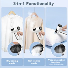Vacuum Steamer for Clothes, 3 in 1 Steaming & Ironing& Clean Dust Garment Steamer, 5500Pa Suction Handheld Portable Travel Steamers for Clothes, Lightweight, for Quick Wrinkle Removal (110V Use)