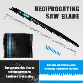 MUOZLOP 25 Pack12 inch Reciprocating Saw Blades Set,5 TPI High Carbon Saw Blades, Woodcutting Saw Blades with Organizer Case (25, 5TPI/300mm)