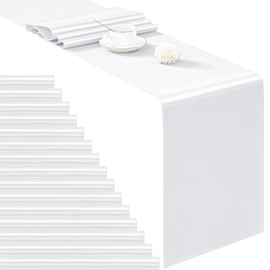 12 Pack White Satin Table Runner 12×72 Inch Long Premium Table Runner for Wedding Bright Silk Table Runner for Party,Banquet,Events,Graduations Decoration fit Rectange and Round Table-White
