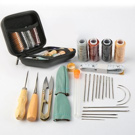 BCMRUN Leather Sewing Kit,Upholstery Repair Kit, 32pcs Heavy Duty Sewing Kit with Stitching Needles,Sewing Awl,Seam Ripper,Sewing Thread for Repair,Hand Sewing, DIY Leather Crafting