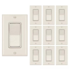 Smart-us 10 Pack Decora Light Switch,Ivory, Single Pole Paddle Rocker,15A 120V/277V