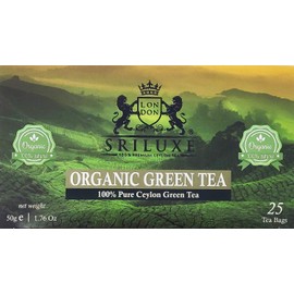 Organic Ceylon Green Tea Bags by SRILUXE | Premium Quality | Exquisite Taste & Aroma | Freshly Harvested 100% Natural Tea | Detox Tea High in Antioxidants (25 Tea Bags)