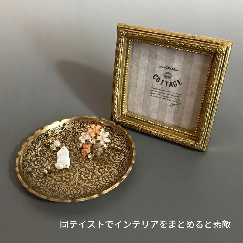 Tokyo Kankan Tray Brass Round Plate L Flower (Gold)