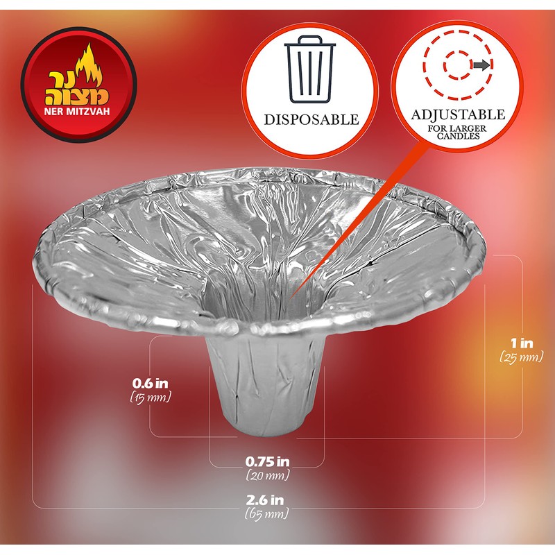 Ner Mitzvah Disposable Foil Candle Holders - Heavy Duty Aluminum