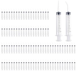 100 jeringas dentales con punta curva y punta recta, jeringas de irrigación desechables de 12 ml con escala de medición para líquidos, cuidado dental bucal, eliminación de cálculos amigdalinos