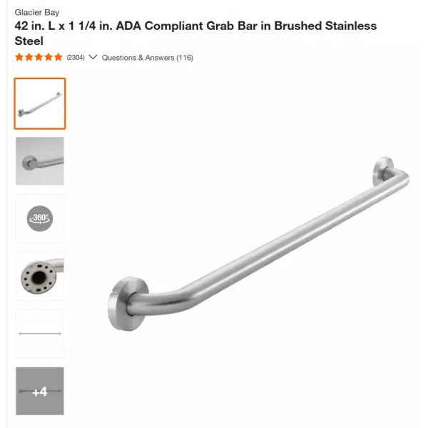 Glacier Bay 42 in. L 1 1/4 in. ADA Compliant