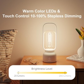 Artin-X Retro Cordless Lantern Table Lamp, 40 Hours Long Lasting Dimming Night Light, Small Rechargeable Battery Operated Light for Nightstand, Decoration, Gift- Pink