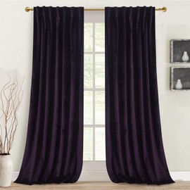 Roslynwood Luxury Soft Deep Purple Velvet Curtains 90 inches Long Back Tab Thermal Insulated Blackout Window Drapes for Living Room/Bedroom/Dining Room, W52 x L90, 2 Panels