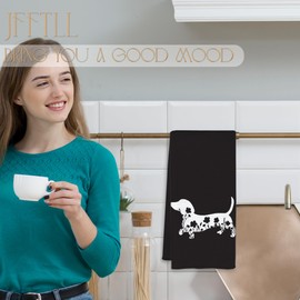 JFFTLL Dachshund Kitchen Towels, Floral Weiner Dog Dish Towels for Kitchen Drying, Weiner Dog Gifts Hand Towels for Bathroom, Dachshund Gifts for Dachshunds Lovers, 16x24 Inch