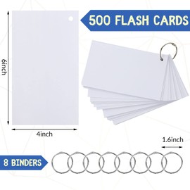 500 Pcs Index Cards with Holes Punched Lined Flash Cards with Rings Metal Rings for Index Cards Ruled Single Hole Note Cards with Rings for Adults Kids Home Classroom Office (Blank White, 4 x 6 Inch)