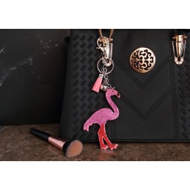 AuPra Flamingo Tassel Women KeyRing Gift Lady Girl Bling Bird Crystal Bag Clip KeyChain Mum Surprise Pink Rhinestone Addition Keys Present…