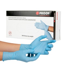 PROOF COMFORT & SAFETY Disposable Gloves in Blue, Nitrile, Powder-Free, Latex-Free, Pack of 200, Size L/9