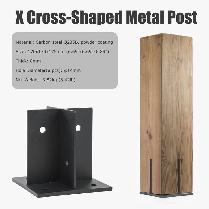6x6 Concealed Post Base, 5/16" Thick Heavy-Duty Concealed Cross-Shape Wood