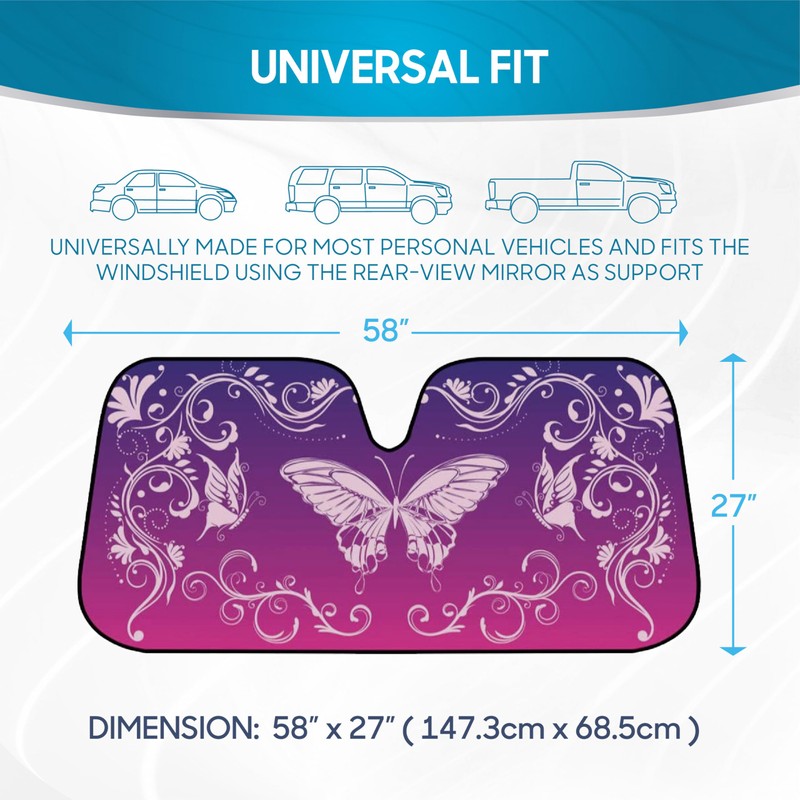BDK Pink Butterfly Front Windshield Sunshade Accordion Folding Style Auto