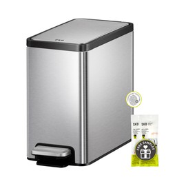 EKO Slim Small Bathroom Trash Can with Lid, Stainless Steel Small Garbage Can with Removable Inner Bucket, 6L / 1.6 Gal, Step On Trash Bin