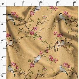 Soimoi Orange Heavy Canvas Fabric Floral & Franklin Gull Bird Fabric Prints by Yard 58 Inch Wide