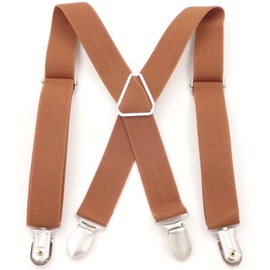 CHENGZI Kids Braces with 4 Clips Stainless Steel Adjustable Elastic Heavy Duty Braces with Strong Metal Clips for Boys and Girls, brown