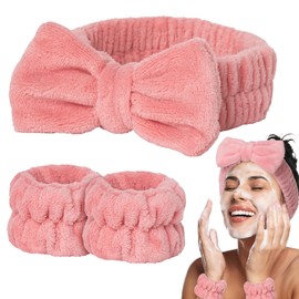 3 PCS Spa Headbands and Wrist Set for women - Face Wash Headband Wristband Set for Women Girls, Soft Facial Spa Hair Wraps Makeup Skincare Bath Headbands Wrist Bands for Christmas, Birthday Gift