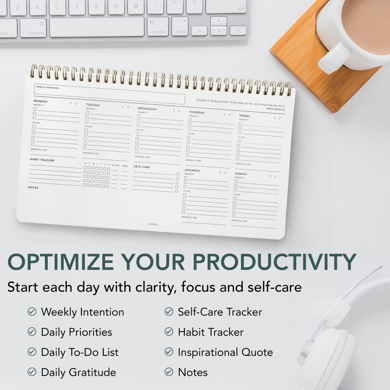 Zen & Flow - Undated Weekly Planner, Dashboard Desk Pad,