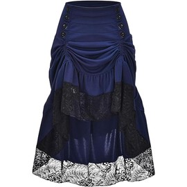 Victorian Steampunk Skirt for Women Gothic Vintage Plus Size High Low Cosplay Costume, blue