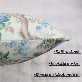 NIULAA Luxury Velvet Cushion Cover, 40 x 40 cm, Flower Cushion Covers, Set of 2, Soft Sofa Cushion, Vintage Square Decorative Cushion, Aesthetic Cushion, Decorative Item with Peonies and Birds