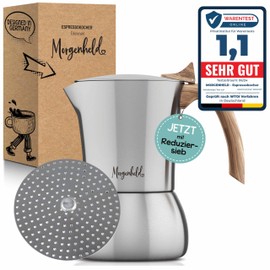 Morgenheld Premium Stainless Steel Espresso Maker Small with Reducing Strainer for 3 to 6 Cups 300 ml – Espresso Maker Suitable for Induction Cookers – Espresso Pot with Reducer Insert for Induction
