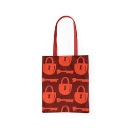 Bonamaison Bedruckte Einkaufstasche mit Roten Langen Henkeln, Wiederverwendbare, Tasche, Faltbar, ​Stofftasche, Größe: 34 x 40 Cm