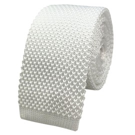 Rosiika Knit Ties for Men, Wrinkle Proof, Machine Washable, 2.35 inch Skinny Ties, Flat-end Sock Ties, Solid Snow White