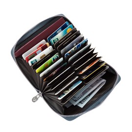 RFID Credit Card Holder Wallet Leather RFID Blocking Wallet for Women Men (Navy Blue)