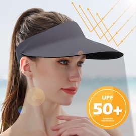MK MATT KEELY Sun Visor Cap Women Wide Brim Golf Visors Ladies One-Piece Lightweight Running Hat with UV Protection Dark Grey