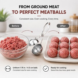 Stainless Steel Meatball Maker Tool – Non-Stick Scissor Scoop for Perfect Round Meatballs, Rice Balls, Cookie Dough, Sorbet & Kitchen Food Prep