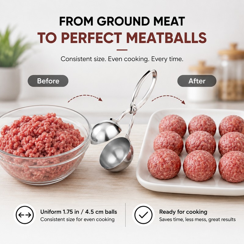 Stainless Steel Meatball Maker Tool – Non-Stick Scissor Scoop for