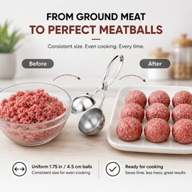 Stainless Steel Meatball Maker Tool – Non-Stick Scissor Scoop for Perfect Round Meatballs, Rice Balls, Cookie Dough, Sorbet & Kitchen Food Prep