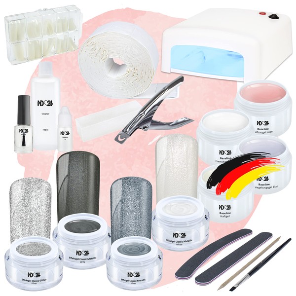 Nail Studio Starter Set UV Premium with All Accessories + Pearl & Shine Gels Made in Germany