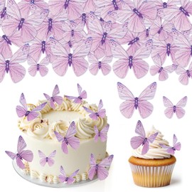 Suofuolef 72 Stück Schmetterlinge Tortendeko Essbar, Lila 3D Kuchen Deko, Essbare Cupcake Deko für Hochzeit, Geburtstag, Jubiläum