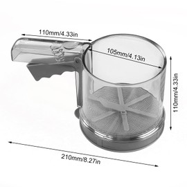 Stainless Steel Flour Sieve (Double Layer), One-Handed Strainer Cup with Scale, Extra Fine Mesh for Flour, Rice, Cereals, Beans (Grey Black)
