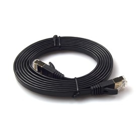 REXUS Cat 7 Black Flat Shielded Ethernet Network Cable (6 FT), High Speed 10Gbps LAN Wires Internet Patch Cable with RJ45 Connector Faster Than Cat5/Cat5e/Cat6 (C7F18H)