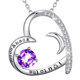 Zavest Birthday Gifts for Women I Love You to the Moon and Back Necklace Wife February Birthstone Amethyst Love Heart Moon Jewellery Mum Sterling Silver