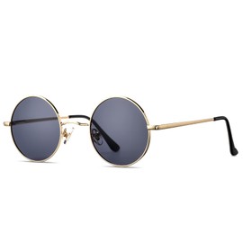 LOJUDI Polarised Kids Sunglasses Boys Girls - Round Metal Frame Childrens Sunglasses Classic Cool Circle Sun Glasses for UV400 Protection Age 3-9 - Gold/Black