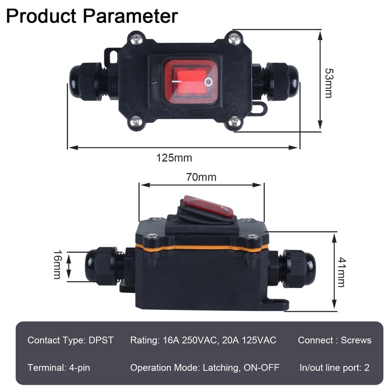 DMWD 12V-24V DC Waterproof Inline Cord Switch On Off DPST