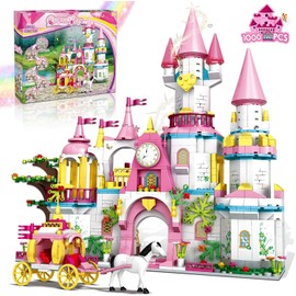 Castle STEM Building Toys for Girls Ages 6-12 Years Old, 1000PCS Building Sets for Girls & Boys, Pink Princess Castle Carriage Playset (Castle Building Blocks)