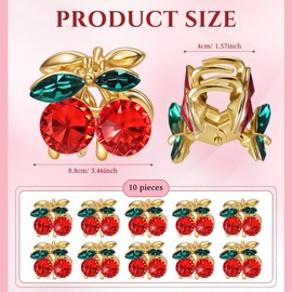 Suncalla 10 Pcs Cherry Small Hair Clips for Women Girls Cute Rhinestone Claw Clips Mini Cherry Hair Accessories for Holding Thin Thick Headwear Gifts