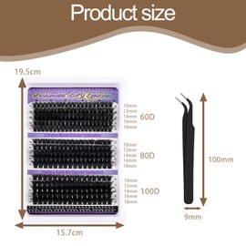 60D-80D-100D Thick Lashes Individual Cluster 240pcs Eyelashes Set,Cluster Lashes for Girls and Women,DIY Lash Extension Easy to Apply False Eyelashes Extensions Kit with Seal Tweezers