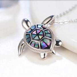 praymos Abalone Shell Turtle Necklace 925 Sterling Silver Tortoise Ocean Theme Pendant Jewellery Sea Turtle Gifts for Women Girls