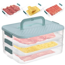 MAQUITA Deli Meat Container for Fridge, 3 Layer Lunch Meat Container for Refrigerator with Tongs